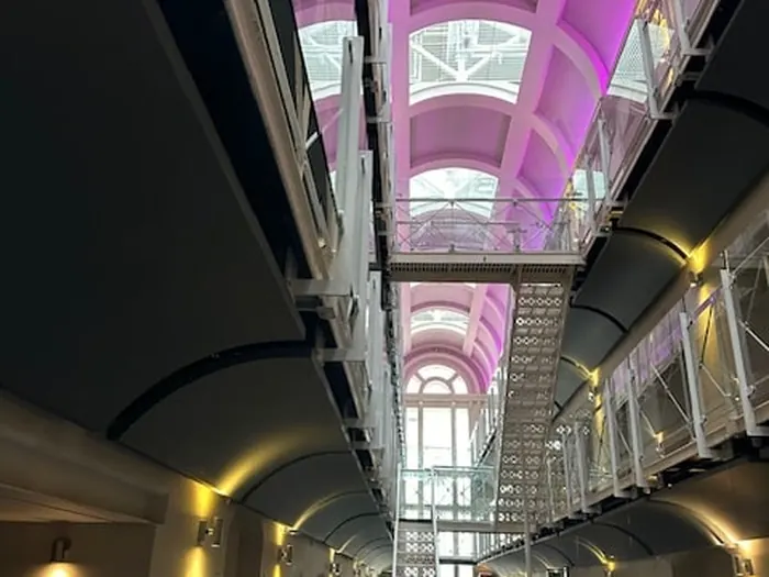 Colour-changing feature lighting installed in a commercial corridor